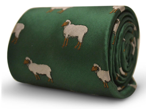 green tie with sheep embroidered design